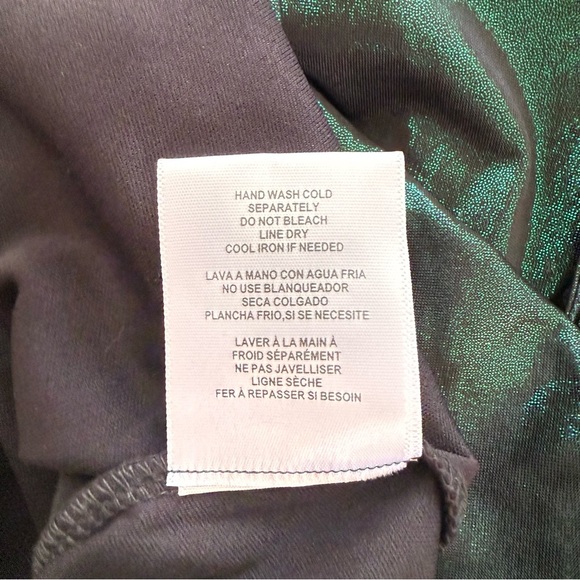 NSR Emerald Green Metallic Cutout Ruched Midi Dress Long Sleeve Party Holiday M - Picture 6 of 8